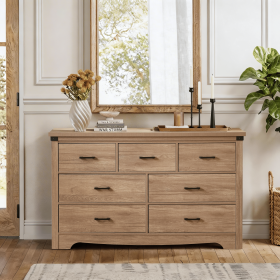 Farmhouse 7 Drawer Dresser for Bedroom, 31.4" Tall Dressers & Chest of Drawers, Rustic Wood Dresser with Metal Handle