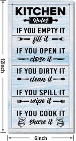 Hanging Kitchen Rules Wood Decor Sign, Rustic Kitchen Wooden Signs, Printed Wood Wall Art Sign, Kitchen Door Rules Rustic Sign