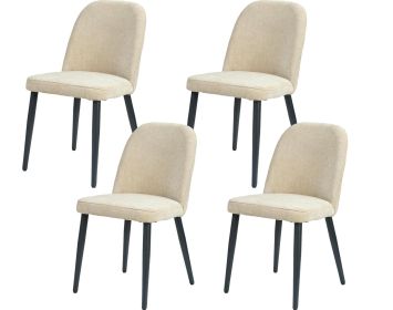 Beige Fabric Identities Chair with Metal Legs, Armless Chair Set of 4 for Kitchen, Restaurant, Living, Meeting Room