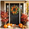 17.71 Inch Fall Artificial Wreath, PE Autumn Wreath with Pumpkins Berries and Leaves