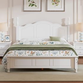 Queen Size Wood Platform Bed Frame,Retro Style Platform Bed with Wooden Slat Support,White