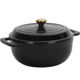 6QT Cast Iron Dutch Oven with Lid, Black Enamel Cooking Pot for Stovetop, Oven, Camping â€“ Includes 2 Silicone Heat-Resistant Gloves