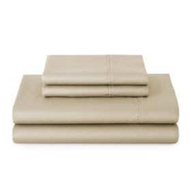 4-Piece 300 Thread Count Almond Biscuit Cotton Sateen Bed Sheet Set, Queen