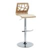 Folia Mid-Century Modern Adjustable Barstool with Swivel in Chrome Metal, Zebra Wood and Cream Faux Leather with Rounded T Footrest by - Set of 2