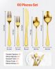 60-Piece Gold Silverware Set, Food-Grade Stainless Steel Flatware Utensils for 12, Mirror Finished Cutlery Set