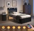 Twin Bed Frames with Headboard, Twin Size Bed Frames with Storage Drawers, Twin Bed, Black Metal Platform Bed Frame, Single Bed Frame