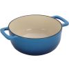 Cast iron 7.5QT cooking pot set - Gradient blue color - Includes two silicone gloves - Enamel pot