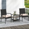 3-Piece Patio PE Wicker Bistro Set, Tempered Glass 2-Tier Side Table Outdoor Chair Set-Beige