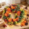 17.71 Inch Fall Artificial Wreath, PE Autumn Wreath with Pumpkins Berries and Leaves