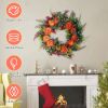 17.71 Inch Fall Artificial Wreath, PE Autumn Wreath with Pumpkins Berries and Leaves