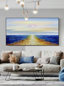 Hand-painted landscape ocean abstract seascape with sunset scenery fashion texture oil painting texture for home living room (size: 90X120cm)