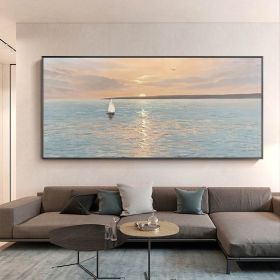 Artist Handpainted Modern Canvas Oil Painting Interior Home Decoration Painting Morning Sea Art Painting Rimless (size: 90X120cm)
