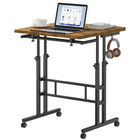 24Inch Manual Height Adjustable Split Top Standing Desk on Wheels - Sit-Stand Workstation with Rolling Base (Color: Brown)
