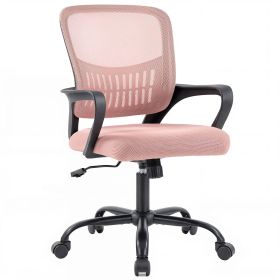 The adjustable rotating back-style computer desk and chair not only offers comfortable lumbar support but also comes with comfortable armrests. (Color: Pink)