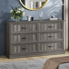 6 Drawer Dresser For Bedroom, Wood Storage Cabinet With Metal Handles, Farmhouse Closet Of Drawers for Living Room (Color: grey)