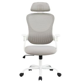 Ergonomic Office Computer Desk Chair, Mesh High Back Rolling Swivel Adjustable Task Chair with Headrest and Flip-up Armrests, Chair with Wheels, Black (Color: grey)