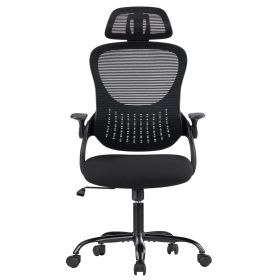 Ergonomic Office Computer Desk Chair, Mesh High Back Rolling Swivel Adjustable Task Chair with Headrest and Flip-up Armrests, Chair with Wheels, Black (Color: Black)
