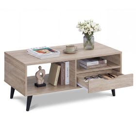 Coffee Table with Storage Rustic Rectangle Center Table (Color: Natural)