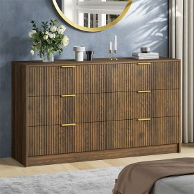 6 Drawer Dresser for Bedroom, Wood Storage Cabinet With Metal Handles, Modern Closet Of Drawers for Living Room (Color: Walnut)