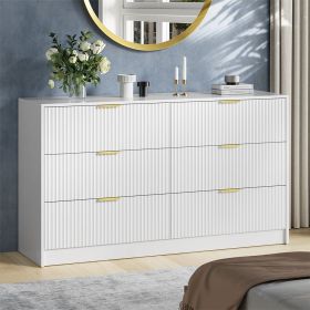 6 Drawer Dresser for Bedroom, Wood Storage Cabinet With Metal Handles, Modern Closet Of Drawers for Living Room (Color: White)