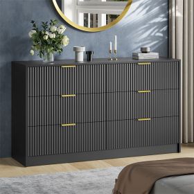 6 Drawer Dresser for Bedroom, Wood Storage Cabinet With Metal Handles, Modern Closet Of Drawers for Living Room (Color: Black)
